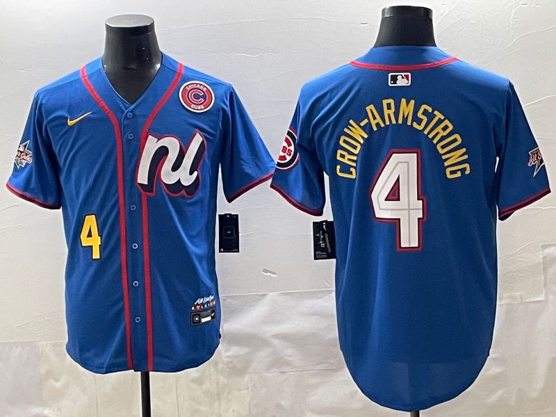 Men 2025 Chicago Cubs #4 Crow-Armstrong Blue All star Blank Blue Nike MLB Jersey style 6